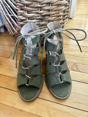 Lace-Up Olive Green Suede Sandals